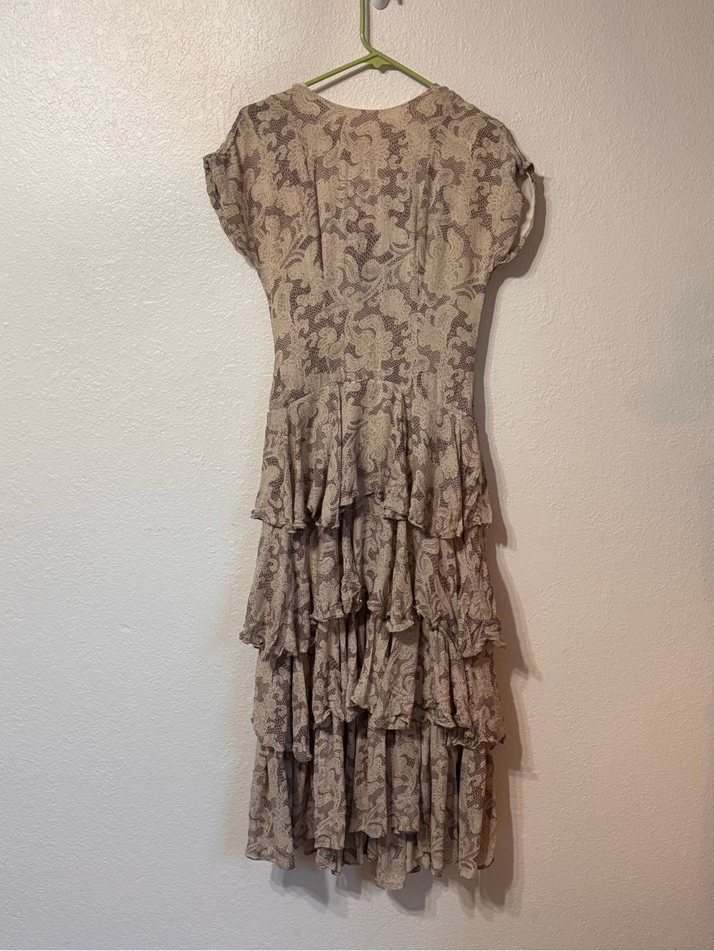 Debora Kuchme Union Made Vintage Silk Tiered Midi Dress Size 4